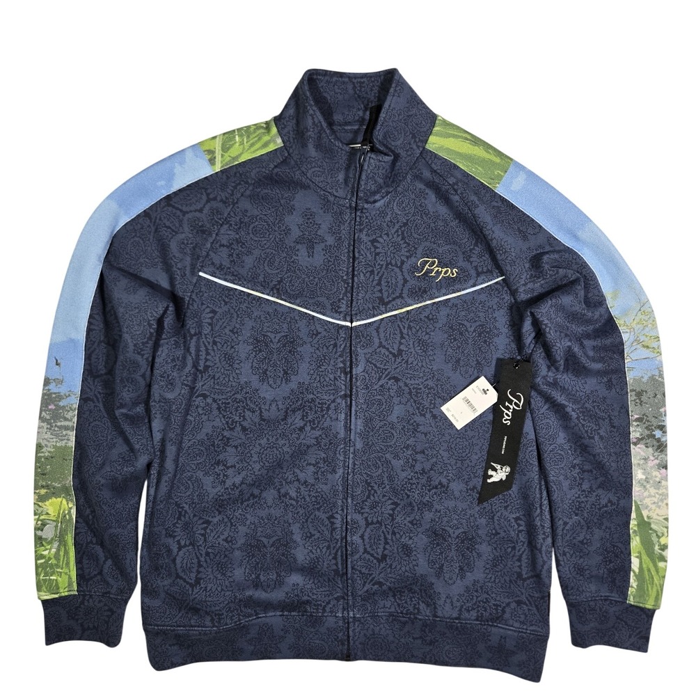 Prps Mens Indigo‎ Damask Landscape Print Track Jacket E109S48 Size L NWT